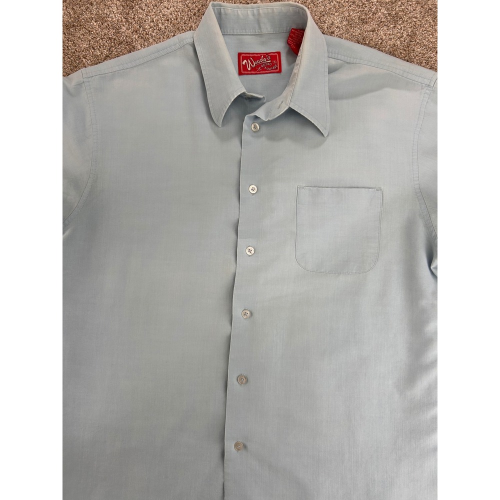 Woodys Retro Lounge Mens Large Blue Short Sleeve Button Down Rayon Blend Shirt